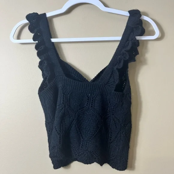 Black‎ Knit Ruffle Sweater Tank Top Size XS-S Boho Cottagecore Romantic - Picture 2 of 8